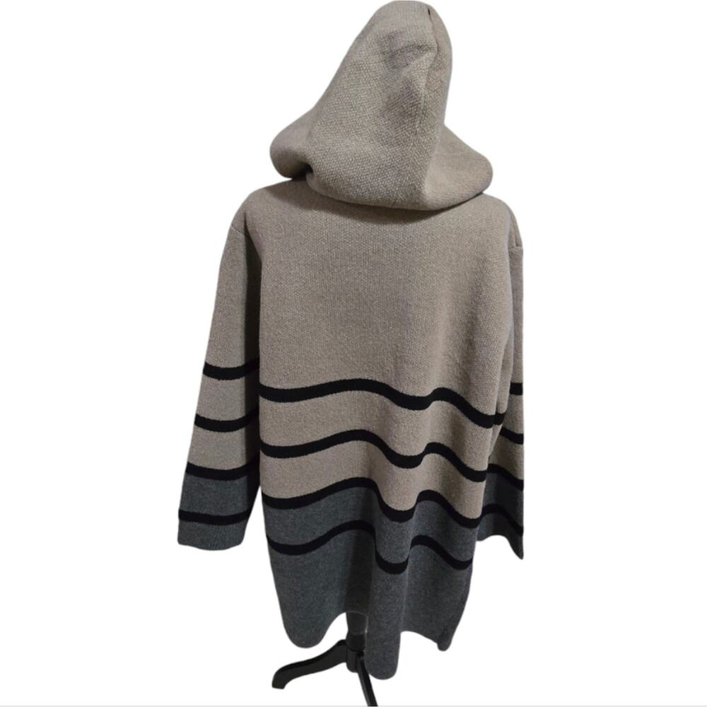 OLIVER O Neutral Hooded Striped Cozy Cardigan Coatigan Heavyweight Plus Size 2X - Picture 4 of 6